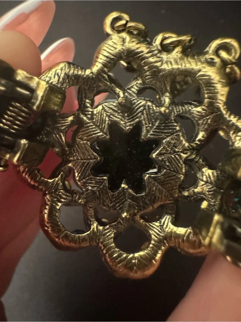 Multicolor Crystal Floral Statement Hair Clip with Olive Center